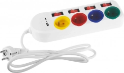 Cablu prelungitor Maclean cu USB A/C și întrerupătoare individuale