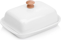 Untieră ceramică albă cu mâner din lemn