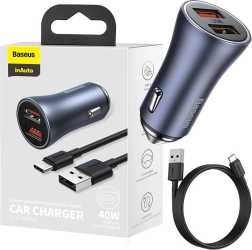 Încărcător auto Baseus cu USB dual și cablu USB-C