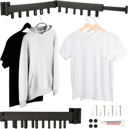 Uscător de rufe telescopic pliabil de perete, 12 cârlige, 90 cm – negru