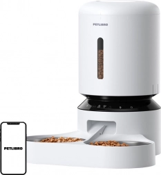 Distribuitor automat de hrană Petlibro cu bol dublu și Wi-Fi, 5 l alb
