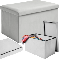 Puf pliabil din velur cu compartiment Ruhhy gri 60x30x30 cm
