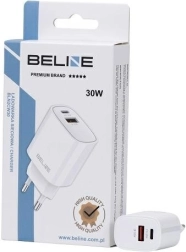 Încărcător de rețea 30W GaN cu USB-C și USB-A Beline – Alb