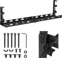Organizator de cabluri montat sub birou cu șină reglabilă