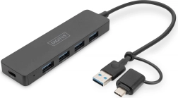 Hub USB SlimLine cu 4 porturi și adaptor USB-C
