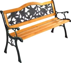 Bancă de grădină din lemn cu spătar metalic