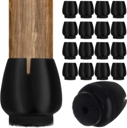 Huse din silicon pentru picioarele scaunelor cu fetru, set 16 buc (12–16 mm), negre