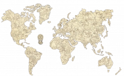 Hartă din lemn a lumii cu animale mărimea M (57 × 38 cm) WOODEN CITY