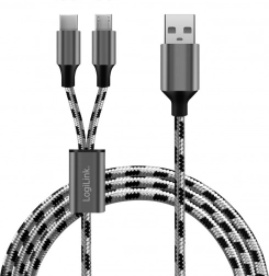 Cablu USB 2.0 împletit USB‑A la Micro USB + USB‑C 1,2 m