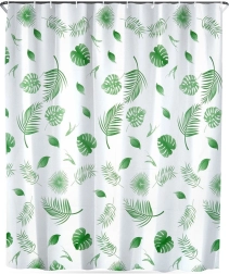 Perdea de duș impermeabilă cu cârlige 180 × 180 cm, frunze verzi