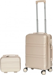 Troler de cabină și trusă cosmetica din ABS, șampanie – set de călătorie ușor 56 cm