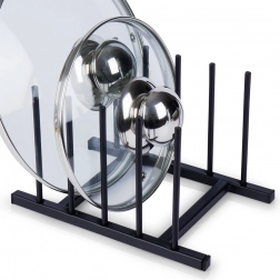 Suport metalic pentru capace și farfurii, negru 19,5 × 12,5 × 12 cm