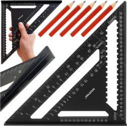 Echer de tâmplărie 30 × 30 cm BIGSTREN cu riglă 90° și 45° + 5 creioane
