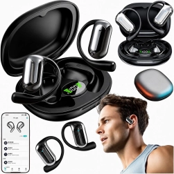 Căști Bluetooth wireless in-ear cu carcasă de încărcare și traducător AI, negre