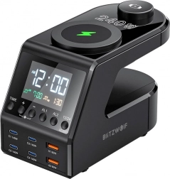 Ceas deșteptător cu stație de încărcare BlitzWolf BW-FW10, 2× USB‑A, 4× USB‑C, 240 W