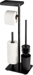 Stativ pentru hârtie igienică cu perie WC Vilde, negru 65 cm