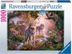 Puzzle 1000 piese Ravensburger – familie de lupi de vară