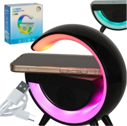 Lămpiță LED RGB cu încărcare wireless și difuzor negru