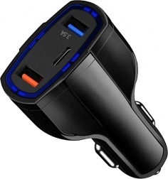 Încărcător auto PLS34E. QC 3.0 TYPE-C 2xUSB