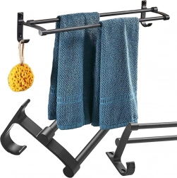 Suport dublu de perete pentru prosoape, metal negru, 58,6 cm