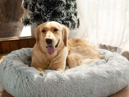 Cuib pufos din pluș pentru pisici și câini mici 50 cm – Gri