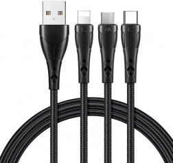 Cablu de încărcare 3‑în‑1 USB la USB‑C / Lightning / Micro USB 1,2 m negru Mcdodo