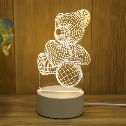 Lampă de noapte LED iluzie 3D ursuleț cu inimă, USB