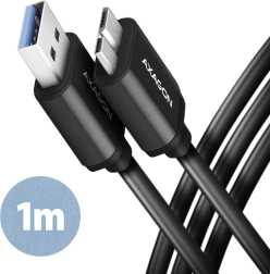 Cablu AXAGON Micro-B USB la USB-A 3.2 Gen 1, 1m, 3A, ALU, PVC, negru