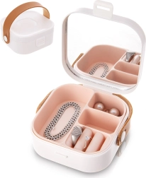 Căsuță de bijuterii de călătorie cu oglindă 9,5 × 9,5 × 4 cm