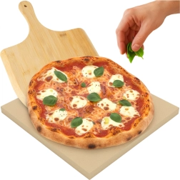 Piatră pentru pizza Ruhhy 38 × 36 cm cu paletă din bambus 2în1 (cordierit)