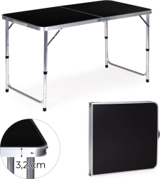 Masă turistică pliabilă pentru camping, blat negru, 120 x 60 cm