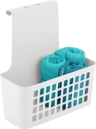 Coș suspendat din plastic pentru uși de dulap, alb 23,5 × 10 × 24 cm