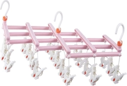 Umeraș pliabil pentru rufe cu cleme, 19 cleme, roz