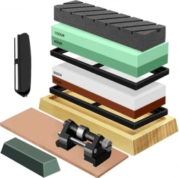 Piatră de ascuțit cu apă pentru cuțite RUHHY – set cu mai multe granulații și curea de piele