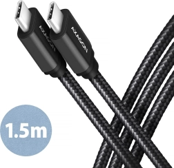 Cablu USB-C la USB-C 1,5m PD 60W 3A împletitură neagră