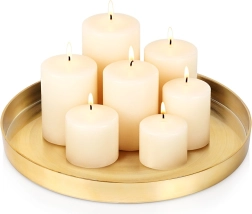 Tavă metalică aurie pentru decorațiuni și lumânări 32 cm