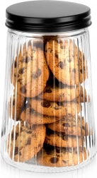 Borcan din sticlă striată pentru alimente vrac 1 l cu capac negru
