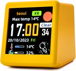 Ceas deșteptător LED inteligent cu Wi‑Fi și ecran LCD galben