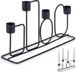 Sfeșnic metalic negru pentru 4 lumânări lungi 27 × 7 × 16 cm