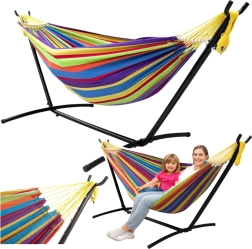 Hamac colorat pentru două persoane cu suport 200x120 cm