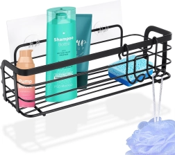 Poliță metalică pentru duș, autoadezivă, neagră 29,5 × 10,5 × 8 cm