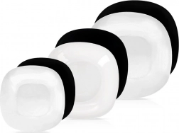Set de masă din sticlă LUNA, alb/negru, 18 piese