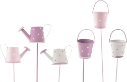 Decorațiune de grădină tip țăruș – stropitoare/găleată metalică mov 31 cm