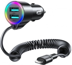 Încărcător auto Joyroom cu 2x USB și cablu Lightning negru