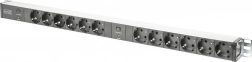 Bara de alimentare PDU 19" RACK, 12x prize Schuko, 2x 2m plug Unischuko, 16A, suprasarcină, profil din aluminiu