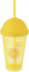 Pahar din plastic cu pai și capac 450 ml – design citric