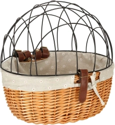 Coș de bicicletă din răchită cu grilaj metalic pentru transportul animalelor de companie