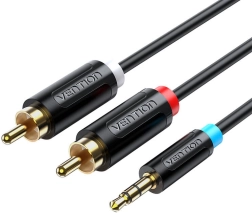 Cablu adaptor audio 3,5 mm la 2× RCA 10 m Vention – negru