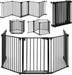 Poarta de siguranță pentru copii și câini ECOTOYS, 5 panouri, metalică, neagră