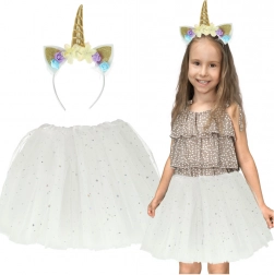 Costum de carnaval unicorn – set pentru copii cu bentiță și tutu din tulle – Alb